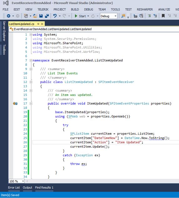 Event receiver cs file
